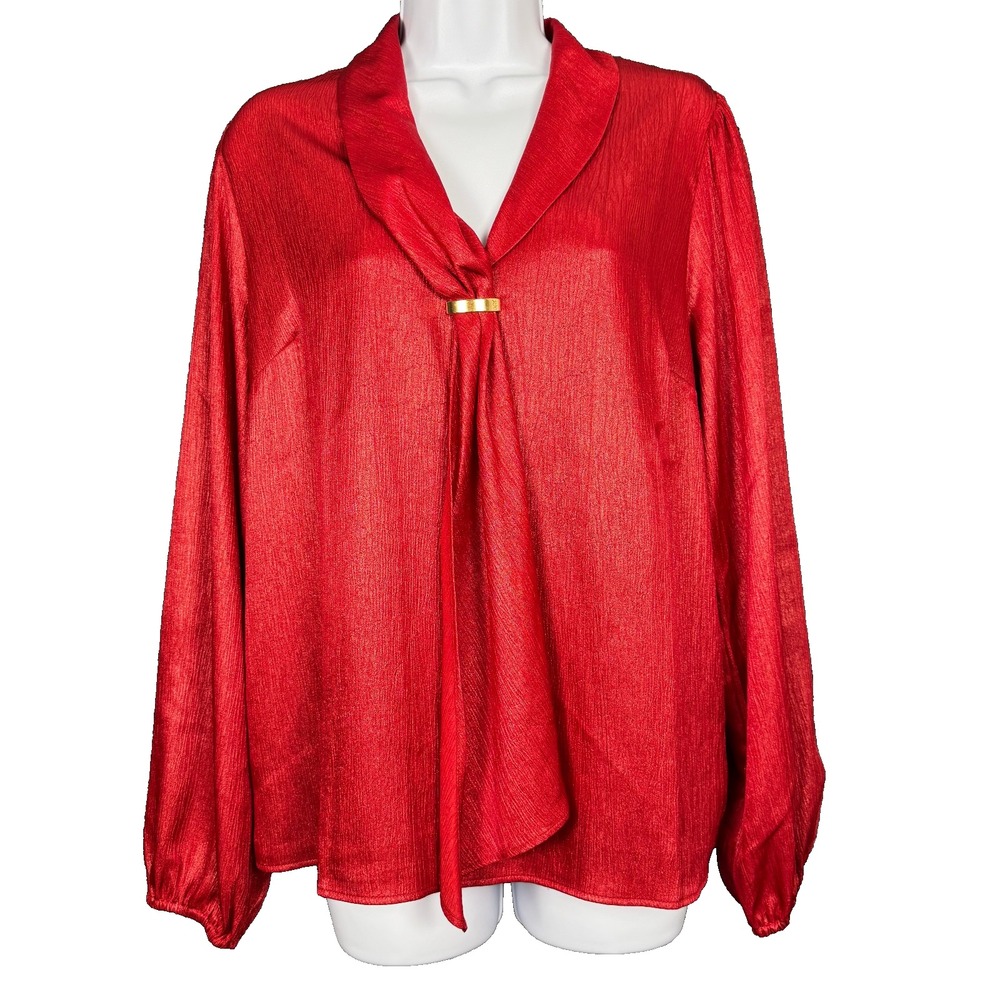 NWT Michael Kors Red Currant Holiday Chic Long Sleeve Blouse Womens Sz M